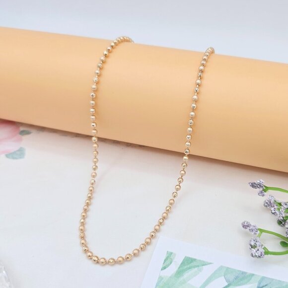 Rose Gold Polished Ball Chain Necklace, 17.7 Inch Dainty Shine Style, XPNL0036 - Picture 1 of 12